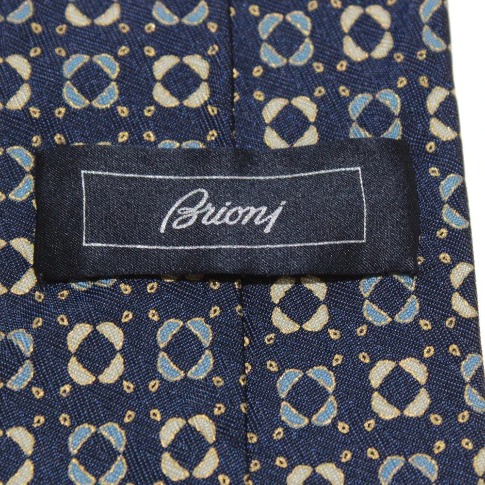 Brioni NWOT Neck Tie in Blue & Yellow Geometric Print 100% Silk Made in Italy